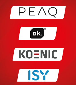 Logos der Eigenmarken Peak, Isy, ok und Koenic