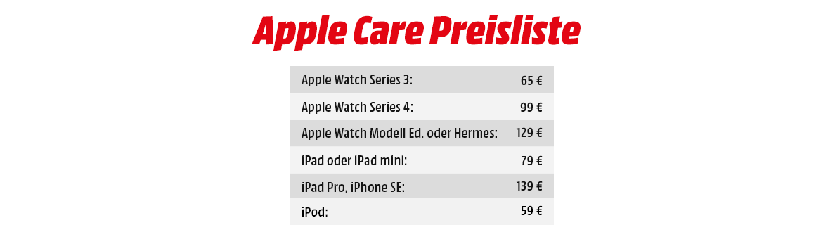 Preisliste Apple Care